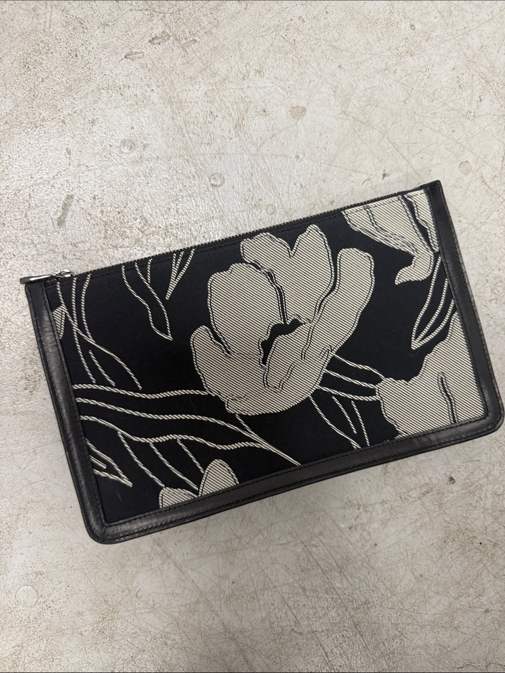 Black Floral Zip Clutch PORTS - Brand New - Small Accessory or Travel Clutch